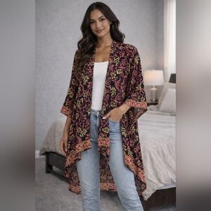 Rhea Boho High-Low Floral Kimono NWT One Size Festival Cover Up